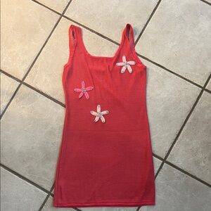 Red beach cover up with Pink Starfish Accents